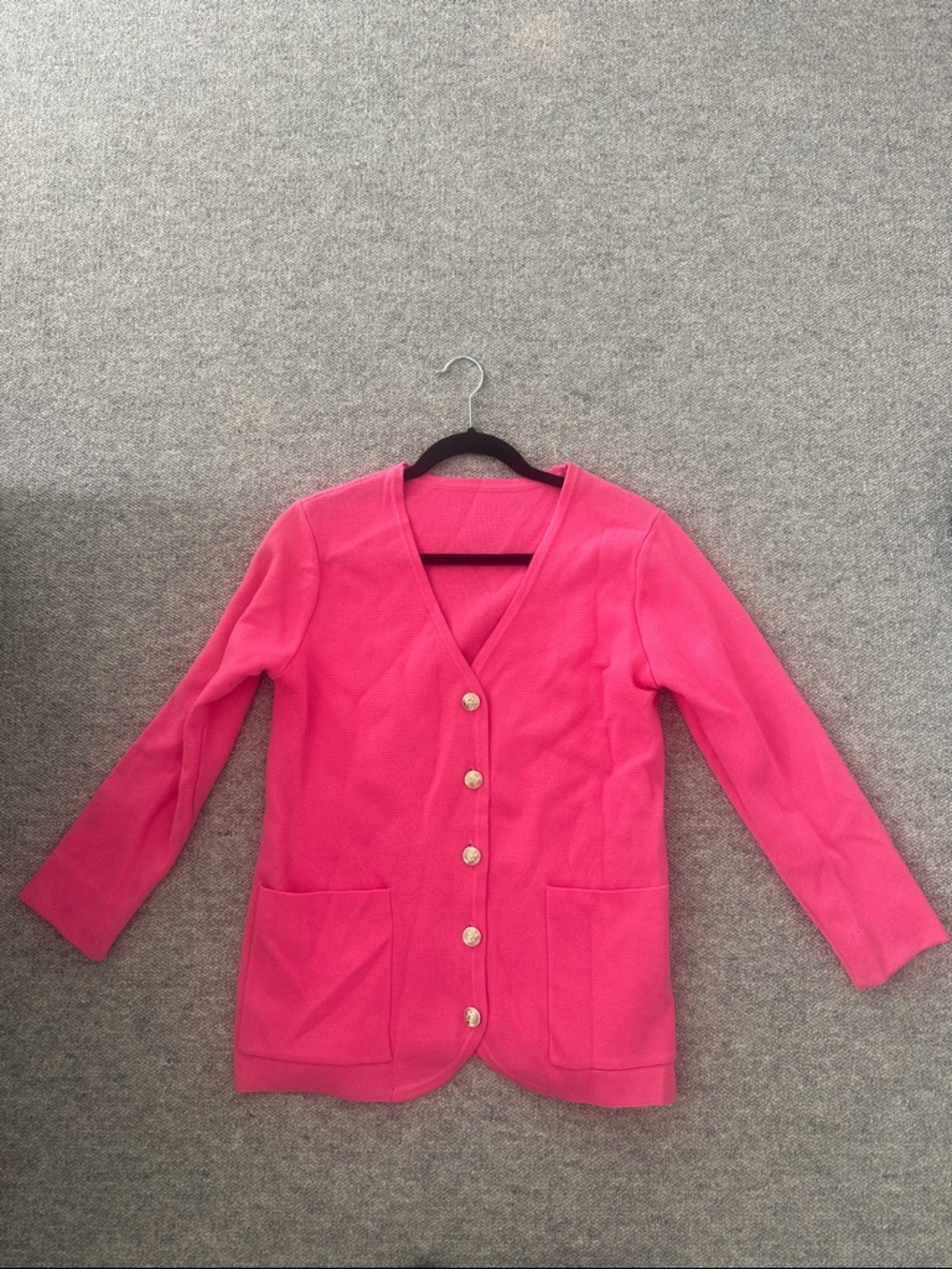Women's Bright Pink V-Neck Button Cardigan Sweater